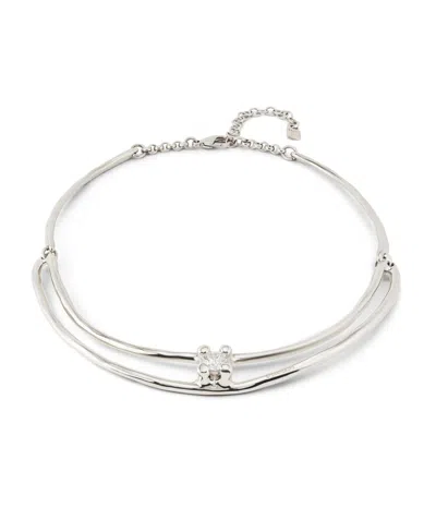 Unode50 Double Metal Alloy Rigid And White Zircon Necklaces In Silver