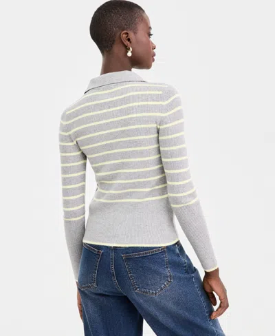 On 34th Women's Striped Collared Cardigan , Macy's Exclusive In Gray