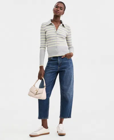 On 34th Women's Striped Collared Cardigan , Macy's Exclusive In Gray