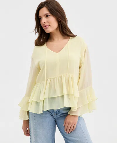 On 34th Women's Long Sleeve Chiffon Ruffle Blouse, Macy's Exclusive In Yellow