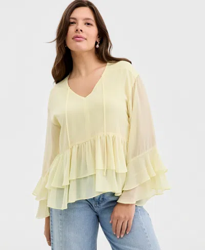 On 34th Women's Long Sleeve Chiffon Ruffle Blouse, Macy's Exclusive In Yellow