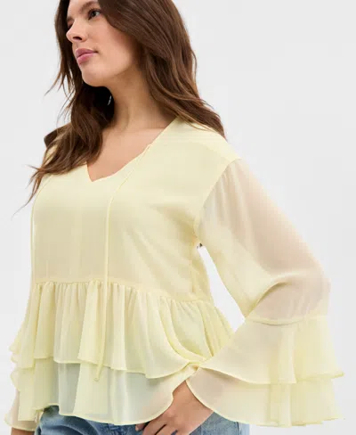 On 34th Women's Long Sleeve Chiffon Ruffle Blouse, Macy's Exclusive In Yellow