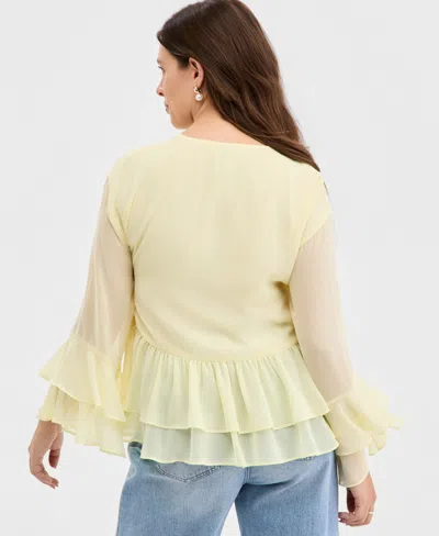 On 34th Women's Long Sleeve Chiffon Ruffle Blouse, Macy's Exclusive In Yellow