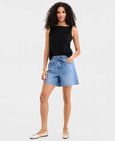 On 34th Women's High-rise Paperbag-waist Jean Shorts, Macy's Exclusive In Black