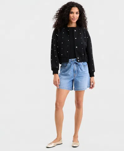 On 34th Women's High-rise Paperbag-waist Jean Shorts, Macy's Exclusive In Black