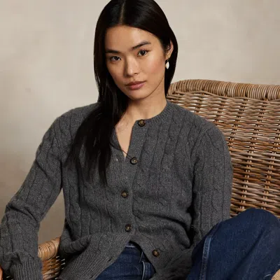 Ralph Lauren Cable-knit Cashmere Crewneck Cardigan In Gray