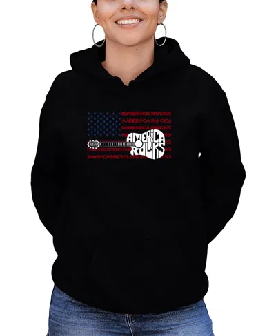 La Pop Art Women's America Rocks Word Art Long Sleeve Sweatshirt In Black