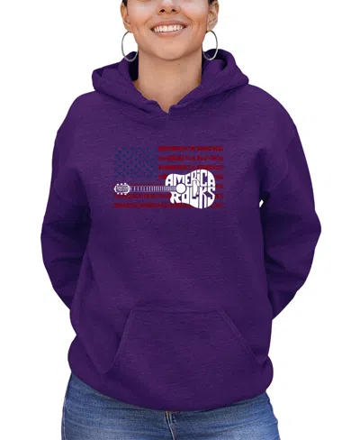 La Pop Art Women's America Rocks Word Art Long Sleeve Sweatshirt In Purple
