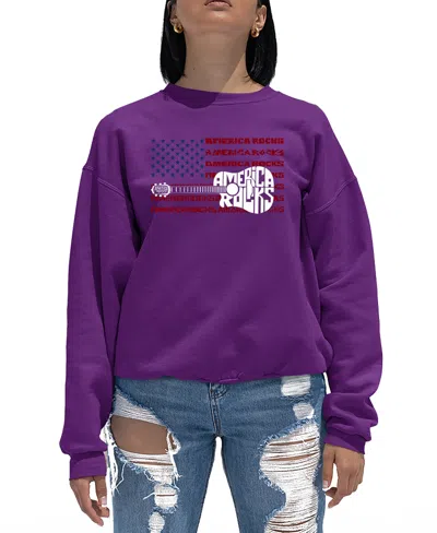 La Pop Art Women's America Rocks Word Art Crewneck Sweatshirt In Purple