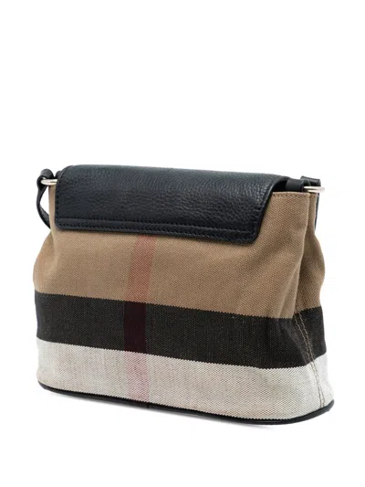 Pre-owned Burberry 2000-2017 Mega Check Canvas And Grained Calfskin Gowan Crossbody Bag In Brown