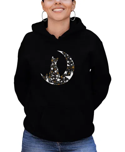 La Pop Art Women's Cat Sitting On Moon Word Art Long Sleeve Sweatshirt In Black