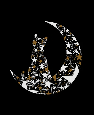 La Pop Art Women's Cat Sitting On Moon Word Art Long Sleeve Sweatshirt In Black