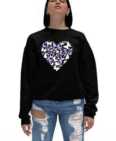 La Pop Art Women's Butterfly Heart Word Art Crewneck Sweatshirt In Black