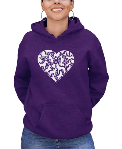 La Pop Art Women's Dog Heart Word Art Long Sleeve Sweatshirt In Purple