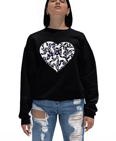 La Pop Art Women's Dog Heart Word Art Crewneck Sweatshirt In Black