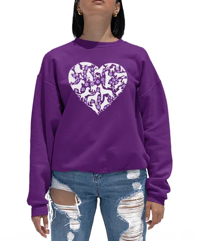 La Pop Art Women's Dog Heart Word Art Crewneck Sweatshirt In Purple