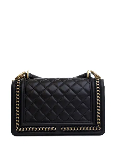 Pre-owned Chanel 2016-2017 Small Calfskin Chain Around Boy Top Handle Flap Satchel In Black