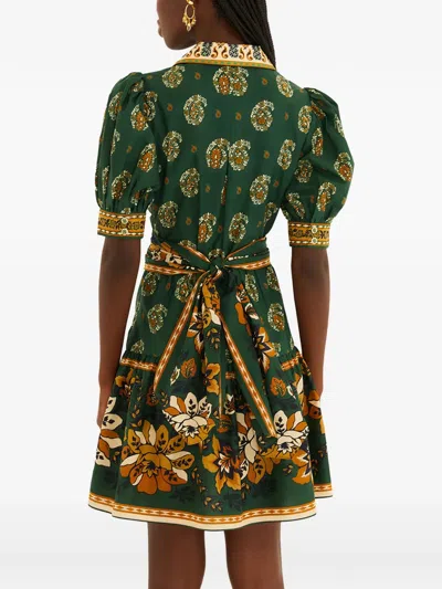 Farm Rio Ayla Floral-print Mini Dress In Green