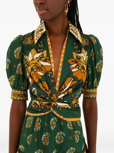 Farm Rio Ayla Floral-print Mini Dress In Green