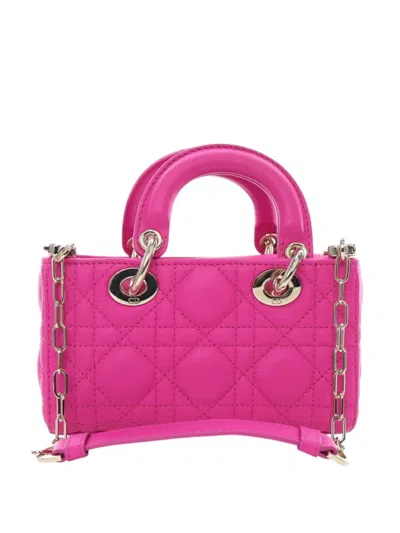 Pre-owned Dior 2010-2025 Micro Lambskin Cannage Lady D Joy Satchel In Pink