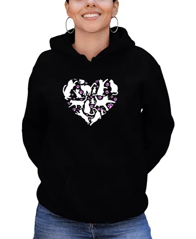 La Pop Art Women's Cat Heart Word Art Long Sleeve Sweatshirt In Black