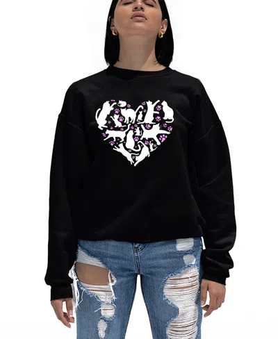 La Pop Art Women's Cat Heart Word Art Crewneck Sweatshirt In Black