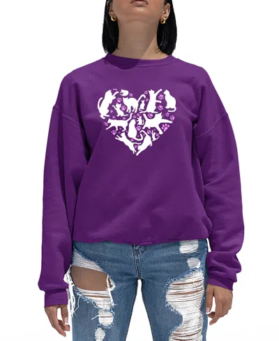 La Pop Art Women's Cat Heart Word Art Crewneck Sweatshirt In Purple