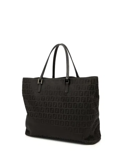 Pre-owned Fendi 2000-2010 Zucchino Canvas Tote Bag In Black