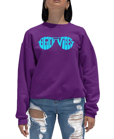 La Pop Art Women's Beach Vibes Word Art Crewneck Sweatshirt In Purple
