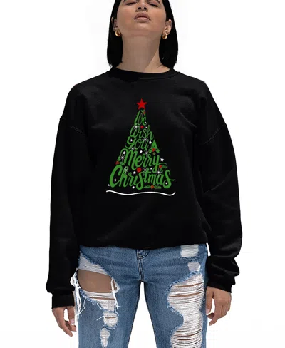 La Pop Art Women's We Wish You A Merry Christmas Word Art Crewneck Sweatshirt In Black