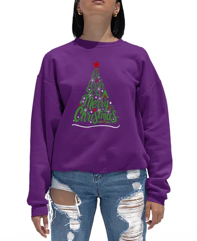 La Pop Art Women's We Wish You A Merry Christmas Word Art Crewneck Sweatshirt In Purple