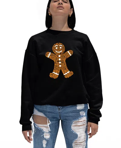 La Pop Art Women's Gingerbread Word Art Crewneck Sweatshirt In Black