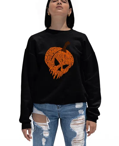 La Pop Art Women's Evil Pumpkin Word Art Crewneck Sweatshirt In Black