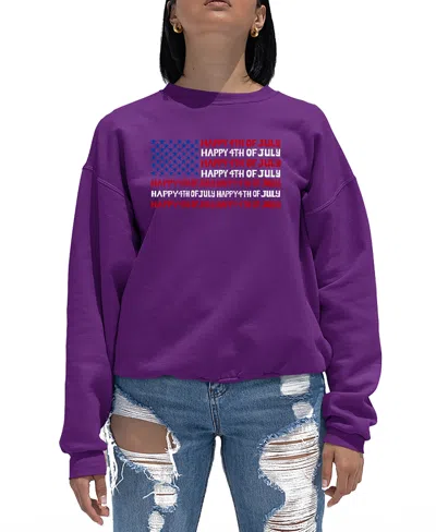 La Pop Art Women's Happy 4th Of July Word Art Crewneck Sweatshirt In Purple