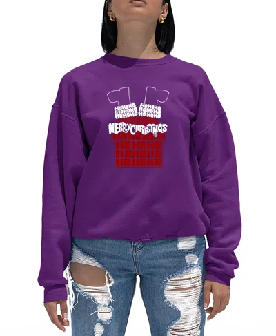 La Pop Art Women's Chimney Santa Word Art Crewneck Sweatshirt In Purple