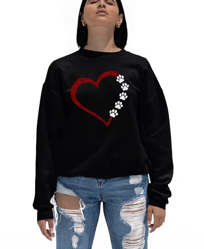 La Pop Art Women's Meow Heart Word Art Crewneck Sweatshirt In Black