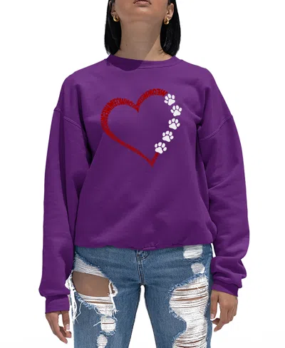 La Pop Art Women's Meow Heart Word Art Crewneck Sweatshirt In Purple