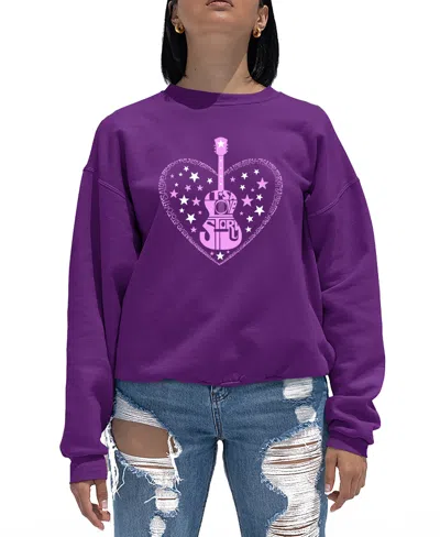 La Pop Art Women's It's A Love Story Word Art Crewneck Sweatshirt In Purple