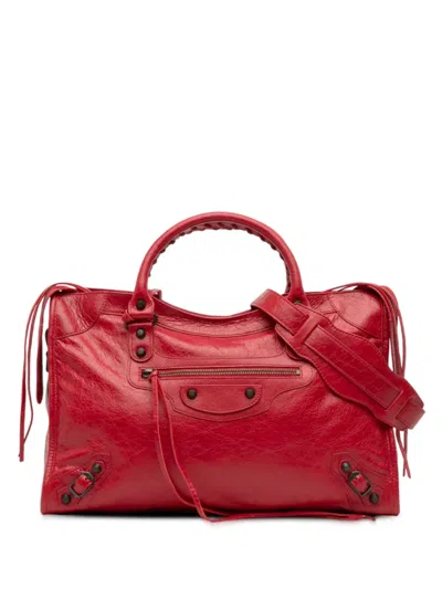 Pre-owned Balenciaga 2021 Medium Lambskin Motocross Classic City Satchel In Red