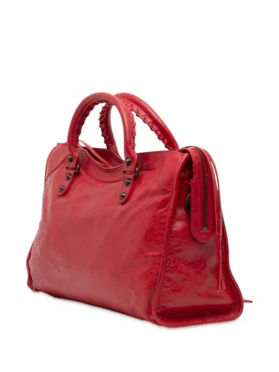 Pre-owned Balenciaga 2021 Medium Lambskin Motocross Classic City Satchel In Red
