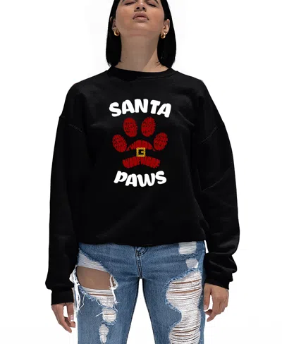 La Pop Art Women's Santa Paws Word Art Crewneck Sweatshirt In Black