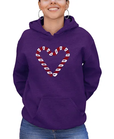 La Pop Art Women's Candy Canes Word Art Long Sleeve Sweatshirt In Purple