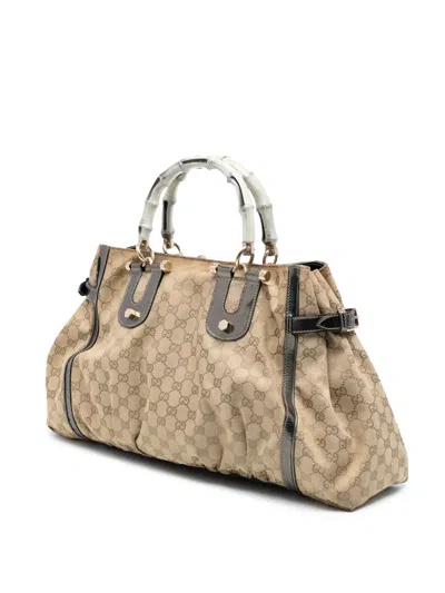 Pre-owned Gucci 2016-2025 Gg Canvas Bamboo Dialux Pop Tote Bag In Brown