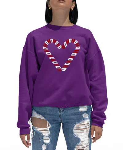 La Pop Art Women's Candy Canes Word Art Crewneck Sweatshirt In Purple