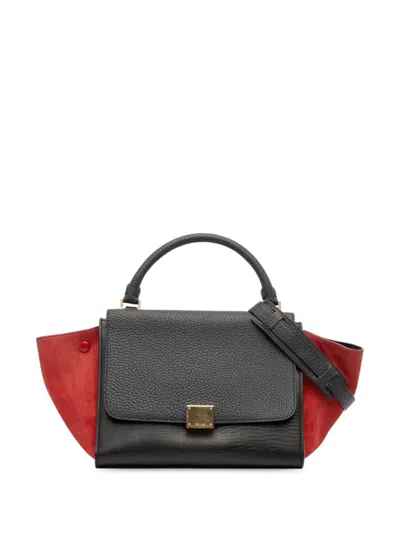 Pre-owned Celine 2015 Small Tricolor Leather Trapeze Satchel In Black