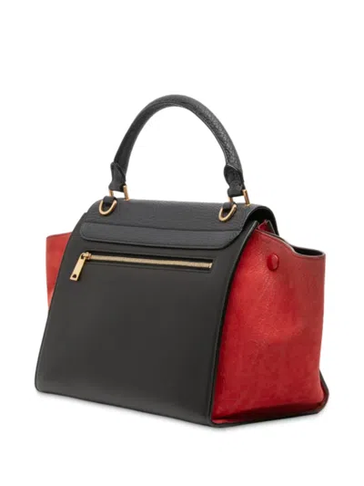 Pre-owned Celine 2015 Small Tricolor Leather Trapeze Satchel In Black