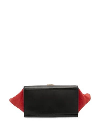 Pre-owned Celine 2015 Small Tricolor Leather Trapeze Satchel In Black