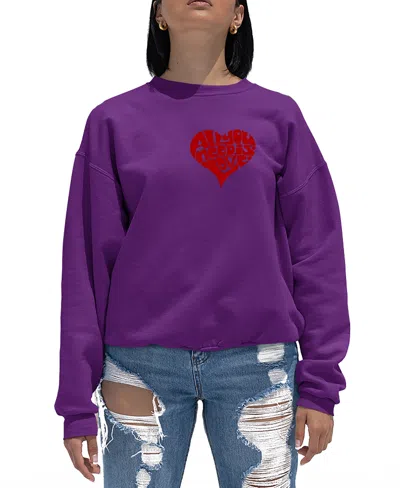 La Pop Art Women's All You Need Is Love Word Art Crewneck Sweatshirt In Purple