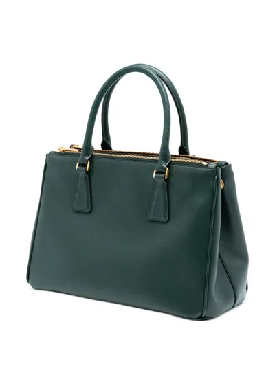 Pre-owned Prada 2010-2025 Medium Saffiano Lux Galleria Double Zip Satchel In Green