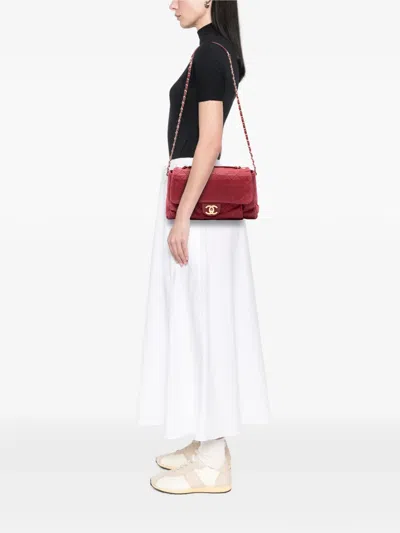 Pre-owned Chanel 2012-2013 Large Aged Calfskin Chic Quilt Flap Shoulder Bag In Red